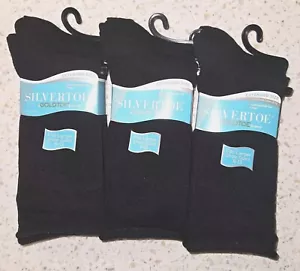 9 Pair SilverToe Comfort Cotton Roll Top Women's Socks Black Extended Size 8-13 - Picture 1 of 4