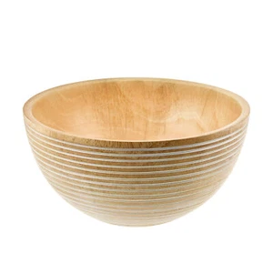 Stripe Textured Mango Tree Wood Natural Light Brown Stain 8 Inches Serving Bowl - Picture 1 of 4