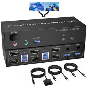 🔥USB Dual Monitor KVM Switch HDMI 2 Port, 4K@60Hz Extended Display KVM Switch🔥 - Picture 1 of 6