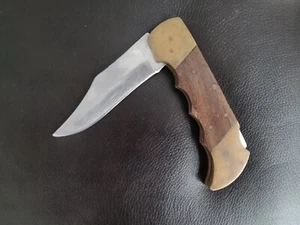 Buck Style Pocket Knife With One Blade.  Made In Pakistan.  Wood And Brass. - Picture 1 of 3