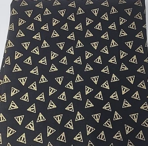 Harry Potter Deathly Hallows Black Gold Cotton Fabric 2.44 Yards - Picture 1 of 5