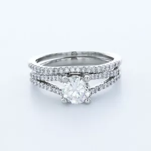JUEGO DE ANILLOS DE PIEDRA LATERAL BANDA DIVIDIDA PLATINO CORTE REDONDO F/SI1 DIAMANTE NATURAL 2.0CT - Imagen 1 de 7