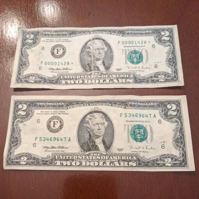 Lot "two" 2 dollar bill 1995 F Series RARE VERY GOOD CONDITION - Image 1 of 4