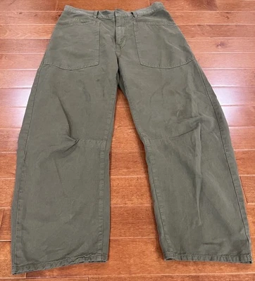 Pantalones de pierna ancha Nili Lotan verde algodón y lino Shon Barrel talla 8 Foto 1 de 4