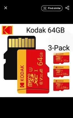  3-Pack Kodak 64GB Micro SD  Micro SDXC U3 Class 10 A1 V30 Pack of 3 TF Cards - Image 1 of 4