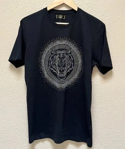 Casa Moda Couture Men’s Black Shirt  Rhinestone Tiger Face Design -Size M - Picture 1 of 7