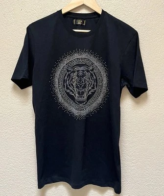 Casa Moda Couture Men’s Black Shirt  Rhinestone Tiger Face Design -Size M - Image 1 of 4