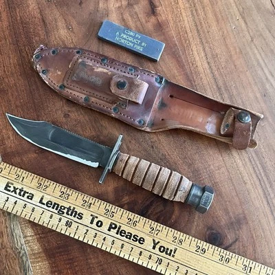 Cuchillo de supervivencia piloto de hoja fija Ontario NY 1-1969 y piedra de afilar Foto 1 de 4