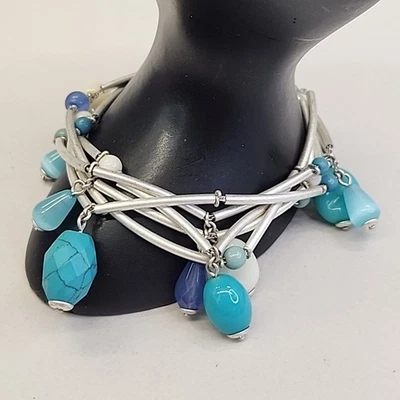 Pulsera Liz Claiborne colgante en capas piedra de vidrio azul 7" Foto 1 de 4