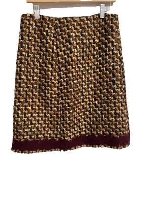 Falda Prada Talla 48 EE. UU. 12 Mezcla Lana Boucle Tweed Marrón Carrera Dinero Antiguo Foto 1 de 4
