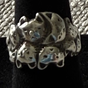 Adorable Sterling Silver Cat Face Band Ring Unmarked Size 6 - Afbeelding 1 van 7