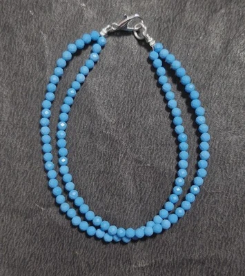 2 Schichten Blau Türkis Mikro Facettiert Rund Edelstein Perlen Angst Armband ... - Bild 1 von 4