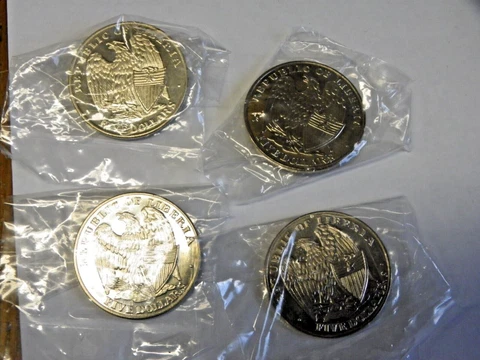 REPUBLIC OF LIBERIA 5 DOLLAR 2001 COIN 4 COINS in original packing Military Coin Cover