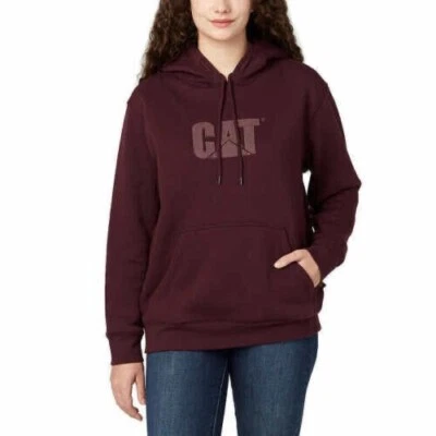 Sudadera con capucha pesada para mujer con logotipo CAT de Caterpillar nueva con etiquetas (borgoña, pequeña) Foto 1 de 3