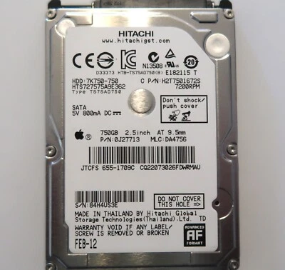 Hitachi HTS727575A9E362 0J27713 DA4756 (84H) Thailand 750gb 2.5" Sata 2012 - Image 1 of 4