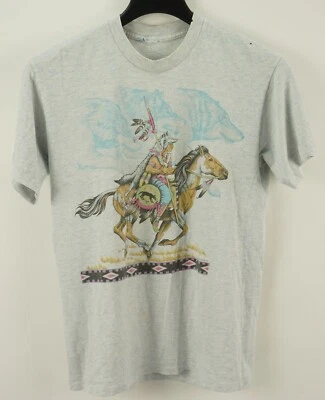 Camisa de Colección 1990 Habitat Puntada Única Nativo Americano Gráfico Crew Para Hombres Pequeña Foto 1 de 4