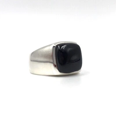 Anello da uomo con sigillo in argento sterling 925 anello a fascia onice nera... - Immagine 1 di 4