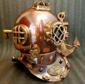 18" Brass Antique Helmet Deep Sea US Navy Mark V Diving Scuba Divers Helmet - Picture 1 of 3