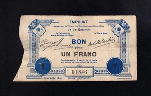 F.C. FRANCIA FRANCE , LE QUESNOY , 1 FRANCO 1914 , B/C+ (F+) . - Imagen 1 de 2