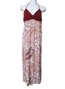 American Rag Cie Dress Womens Medium Red Maxi Crochet Paisley Floral Boho Halter - Picture 1 of 10