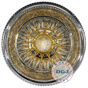 DGJ Engraved 14x7 Rev 72 Cross Lace Gold & Chrome Lowrider Wire Wheel Rims - Picture 1 of 2