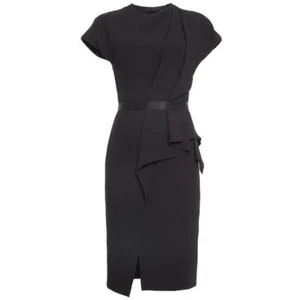 ALEXANDER WANG Black Drape Peplum Stretch Crepe Pencil Skirt LBD Dress 2 XS NEW - Picture 1 of 11