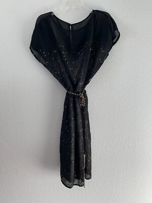 Vestido SANGRIA Hasta la Rodilla Cambio Negro Dorado Brillo Lentejuelas Manga Suelta Talla 10 Foto 1 de 4