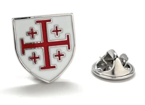 Crusaders Shield Pin Red and White Enamel Pin Jerusalem Cross Lapel Pin 3D Five - Picture 1 of 7