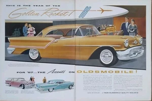 1957 vintage Oldsmobile Golden Rocket 88 2 Door Hardtop Beautiful Wall Art Print - Picture 1 of 1