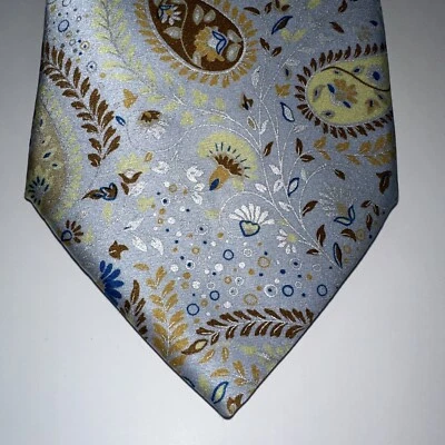 Галстук мужской Brioni пейсли светло-синий и зеленый 100% шелк Италия - Изображение 1 из 4
