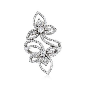 Ross-Simons 1.50 ct. t.w. Diamond Floral Cluster Bypass Ring in 14kt White Gold - Picture 1 of 7