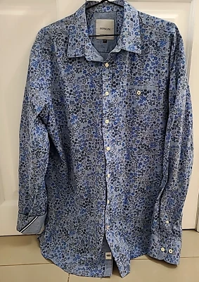 Retro Floral Blue Bison Men's Shirt 'L'  41/42 Blue Cotton Button Up Long Sleeve - Image 1 of 4