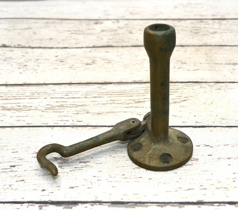 Antique Vintage Brass-Metal Door Stop Stopper Hardware With Hook Cover