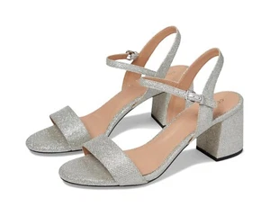 COLE HAAN Josie Block Heel Ankle Strap Shoe Open Toe Sandal Silver 10 and 10.5 - Picture 1 of 6