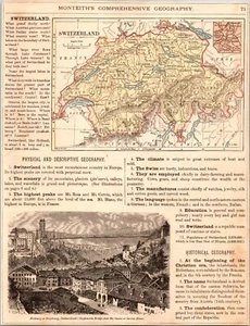 1872 Antique Map Switzerland Approx 8”x10.25” - Rare - Hand-Colored Geological - Picture 1 of 2