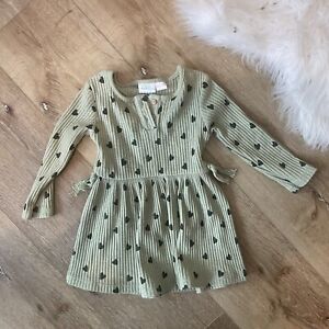Zara Baby Girls Long Sleeve Ruffle Green Dress Hearts Size 12-18 Months  Soft