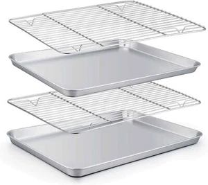 1/2PC Stainless Steel Baking Pan w/ Non Stick Rack Oven Roasting Tray Dish Sheet - Picture 1 of 21
