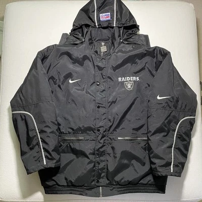 Vintage 90s Oakland Raiders Jacket Nike XL NFL Pro Line Authentic RARE w/ Hood - Image 1 of 4