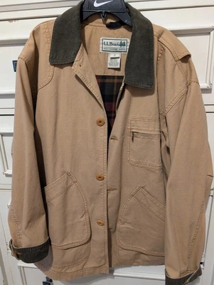 LL Bean Original Field Coat Cotton Lined Barn Jacket Men's M Beige Cord Collar - Image 1 of 4