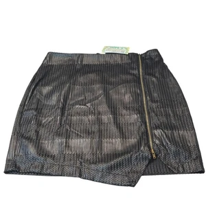 Lush Mini Skirt Black Metallic Pleated Asymmetrical Zip Whimsy goth Sz Medium - Picture 1 of 6