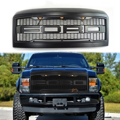 Raptor Style para 2008 2009 2010 Ford F250 F350 grade dianteira capô preto - Imagem 1 de 4