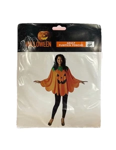 Halloween Adult Pumpkin Poncho One Size Black White Party Costume Happy - Picture 1 of 2