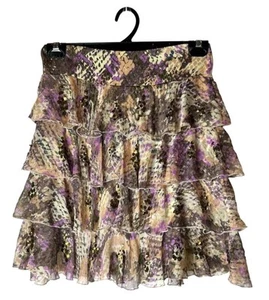 Diane Von Furstenberg Skirt Women 2 Brown Silk Snakeskin Sequins Tiered Mini - Picture 1 of 8