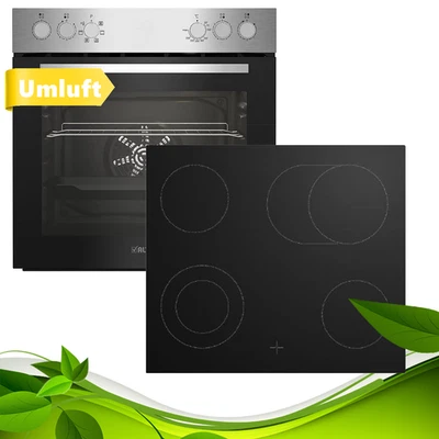Herdset Umluft Herd mit rahmenlosen Glaskeramik Kochfeld 4 Zonen Bräterzone  - Bild 1 von 4