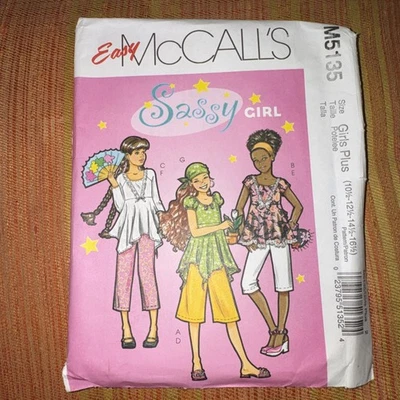 Girls Plus Size Sewing Pattern Gaucho Pants Tops McCall's M5135 Sassy 10.5-16.5 - Image 1 of 2