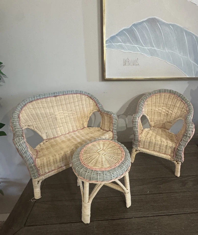 Sillón de mimbre de ratán/animal de peluche grande vintage - sillón - mesa Foto 1 de 4