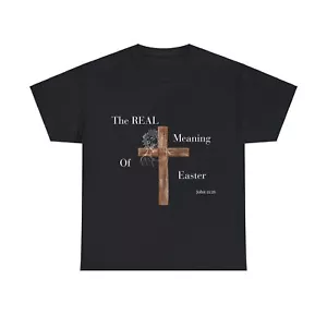 Real Meaning of Easter Unisex Heavy Cotton Tee Christian Cross Resurrection Gift - Picture 1 of 29