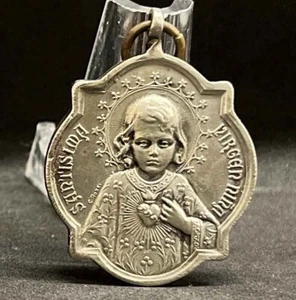 España 1930 ́ Santísima Virgen Niño Niña Art Nouveau antigua medalla de belleza católica - Imagen 1 de 6