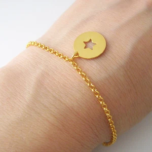 Charm Armband Pastille Stern 925 Silber vergoldet Gelbgold BR38-J - Bild 1 von 2
