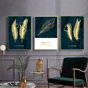 Modern Golden Feathers Canvas Art Poster Picture Wall Hangings Room Home Decor